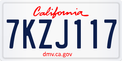 CA license plate 7KZJ117