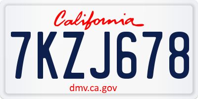 CA license plate 7KZJ678