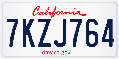CA license plate 7KZJ764