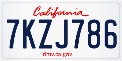 CA license plate 7KZJ786