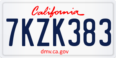 CA license plate 7KZK383