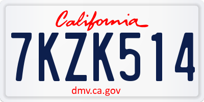 CA license plate 7KZK514