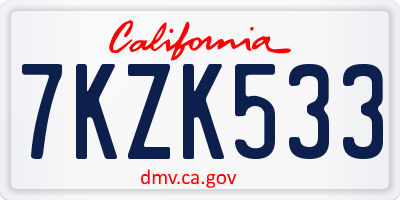 CA license plate 7KZK533