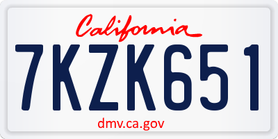 CA license plate 7KZK651