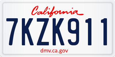 CA license plate 7KZK911