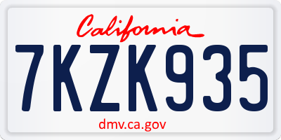 CA license plate 7KZK935