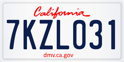 CA license plate 7KZL031