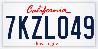 CA license plate 7KZL049
