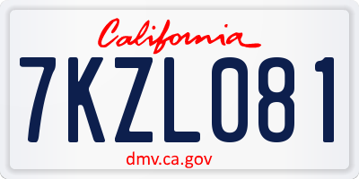 CA license plate 7KZL081