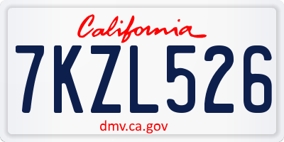 CA license plate 7KZL526