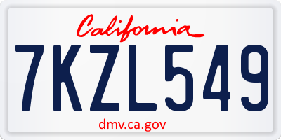 CA license plate 7KZL549