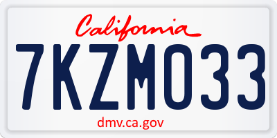 CA license plate 7KZM033
