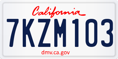 CA license plate 7KZM103
