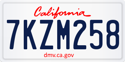 CA license plate 7KZM258