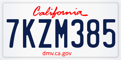 CA license plate 7KZM385