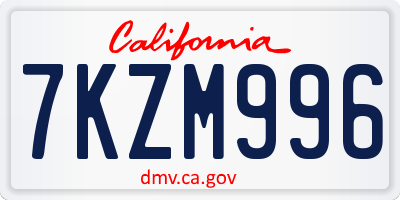 CA license plate 7KZM996