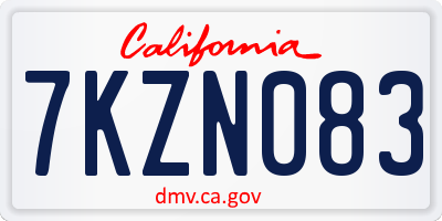 CA license plate 7KZN083