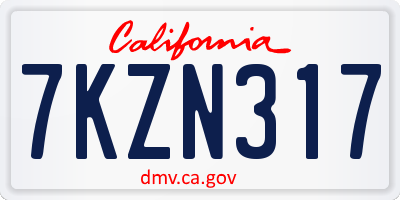 CA license plate 7KZN317