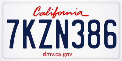 CA license plate 7KZN386