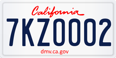 CA license plate 7KZO002