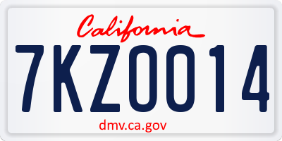 CA license plate 7KZO014