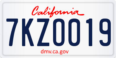 CA license plate 7KZO019