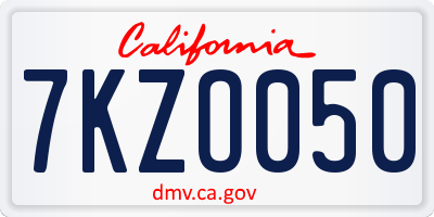 CA license plate 7KZO050