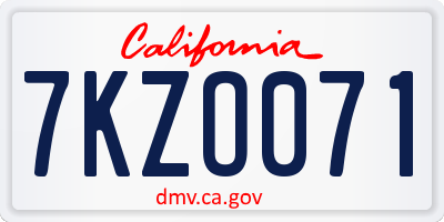 CA license plate 7KZO071