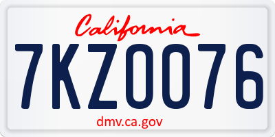 CA license plate 7KZO076