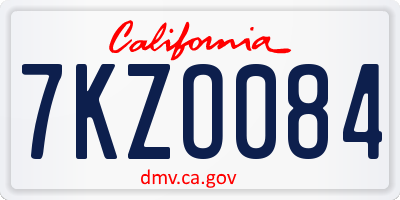 CA license plate 7KZO084