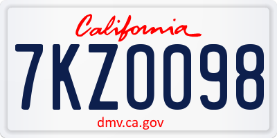 CA license plate 7KZO098