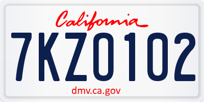 CA license plate 7KZO102