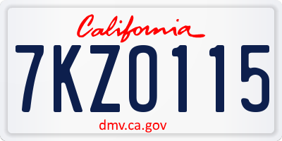 CA license plate 7KZO115