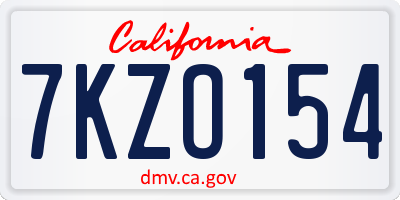 CA license plate 7KZO154