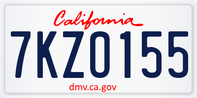 CA license plate 7KZO155