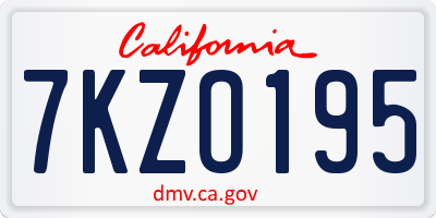 CA license plate 7KZO195