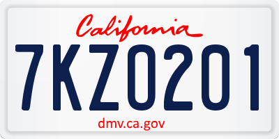 CA license plate 7KZO201