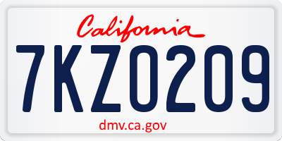 CA license plate 7KZO209