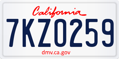 CA license plate 7KZO259