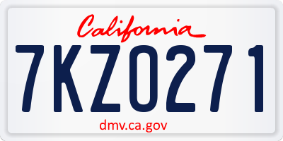 CA license plate 7KZO271