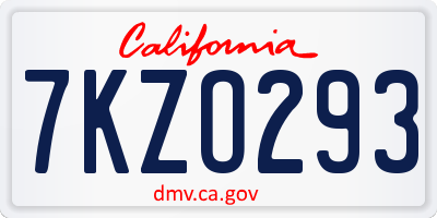 CA license plate 7KZO293