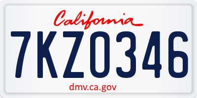 CA license plate 7KZO346