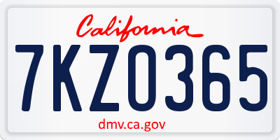 CA license plate 7KZO365