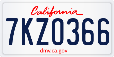 CA license plate 7KZO366