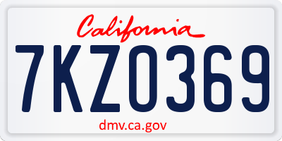 CA license plate 7KZO369