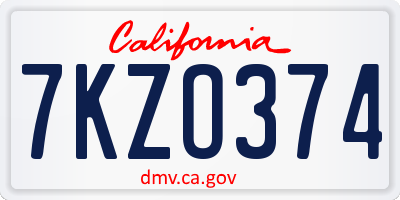 CA license plate 7KZO374