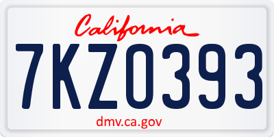 CA license plate 7KZO393