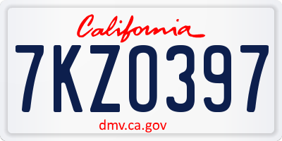 CA license plate 7KZO397