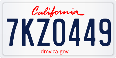 CA license plate 7KZO449