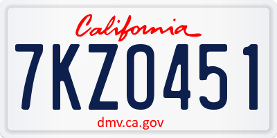 CA license plate 7KZO451
